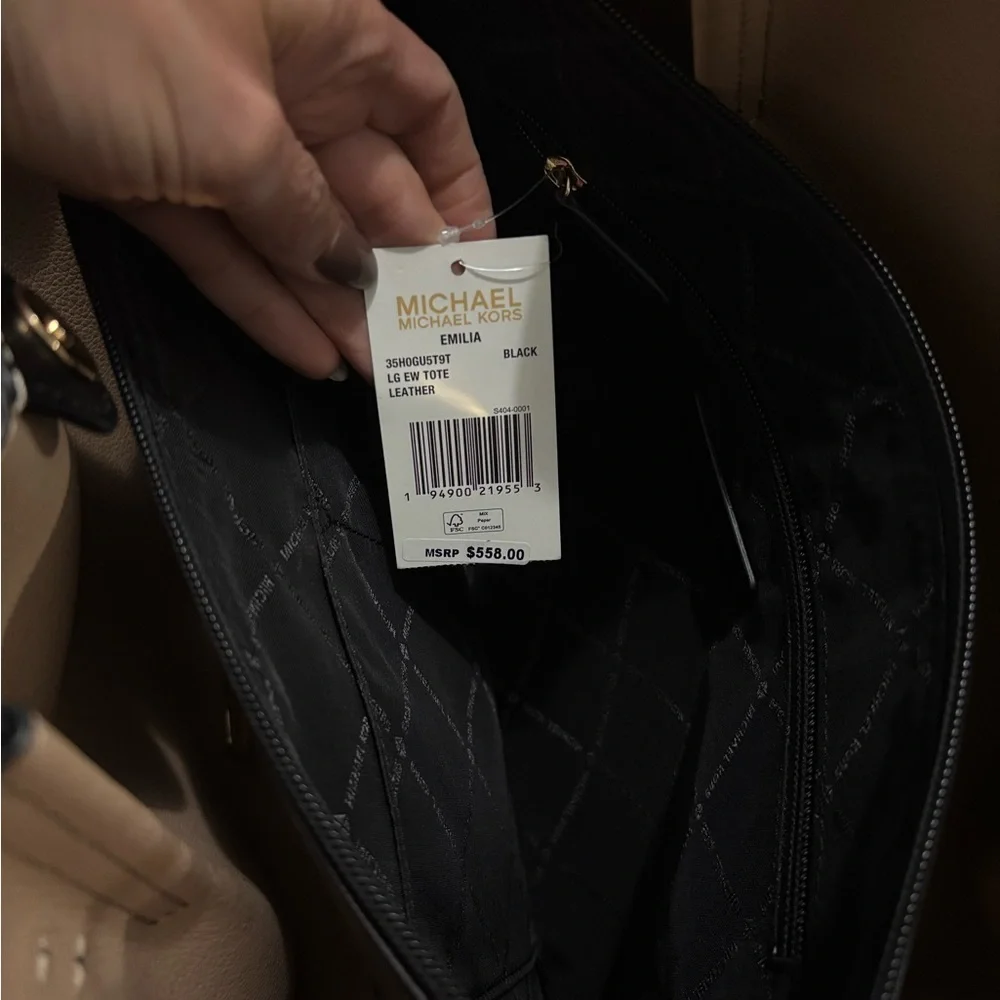 NWT! Michael Kors Emilia Large East West Black Pebbled Leather Tote Shoulder Bag - Picture 9 of 14